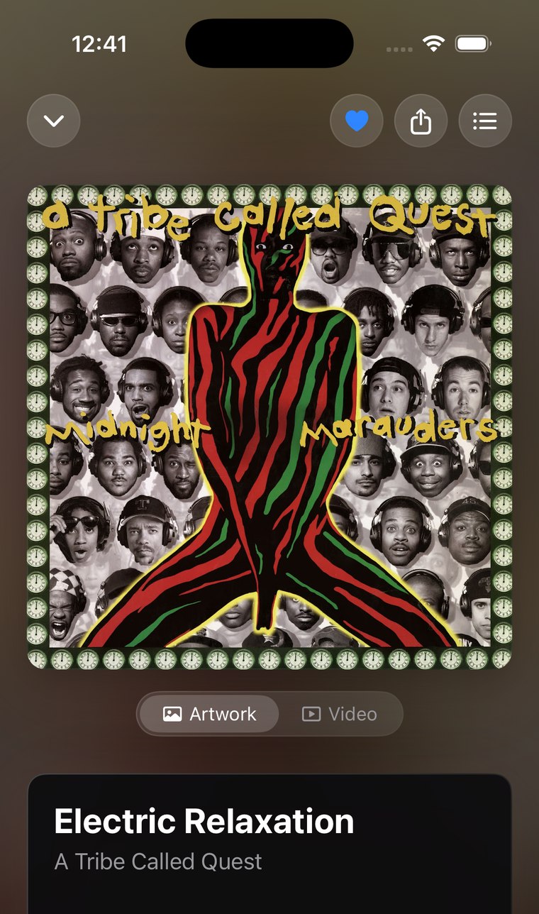 Now Playing in BeatBytes, a Tribe Called Quest sleeve at full width with red light spilling into the interface.